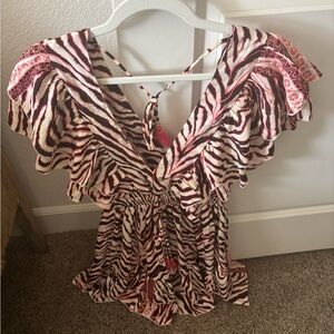 Zebra Print Ruffle Top